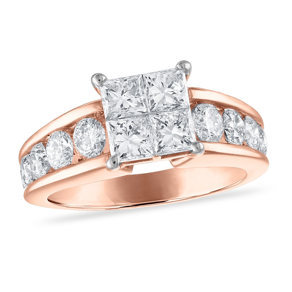 Diamond Engagement Ring 2-1/2 ct tw Princess/Round 14K Rose Gold k5WbFfxQ