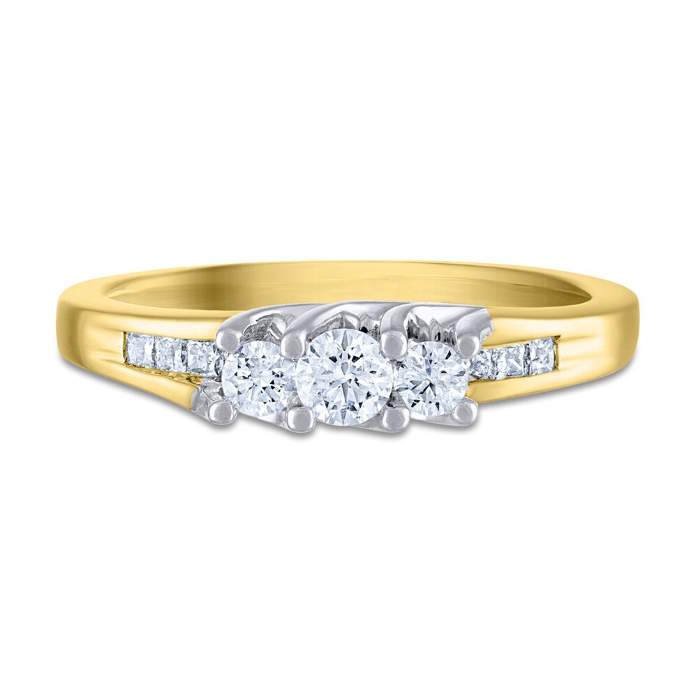 Diamond 3-Stone Engagement Ring 1/2 ct tw Round/Princess 14K Two-Tone kBpND71v