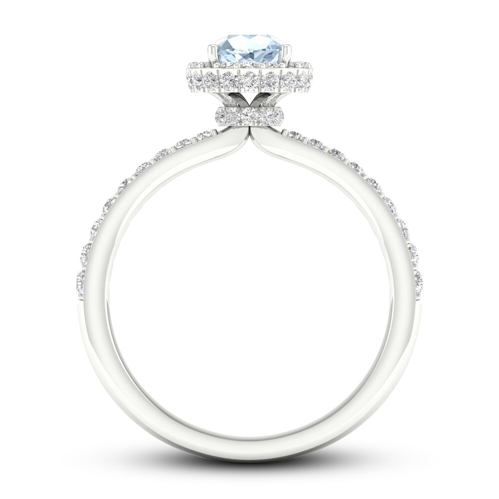Natural Aquamarine Ring 3/8 ct tw Diamonds 14K White Gold kF7rtvZU