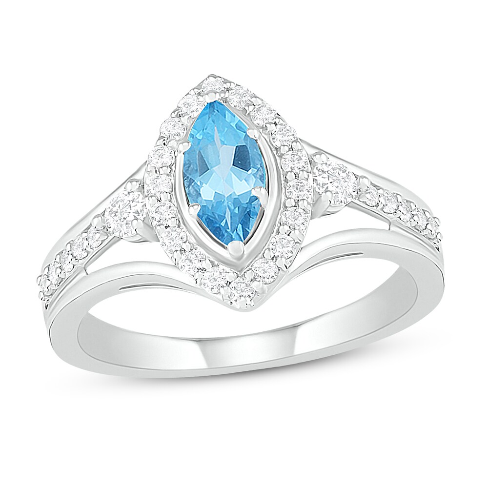 Natural Blue Topaz Engagement Ring 3/8 ct tw Diamonds 14K White Gold kL42wzMu