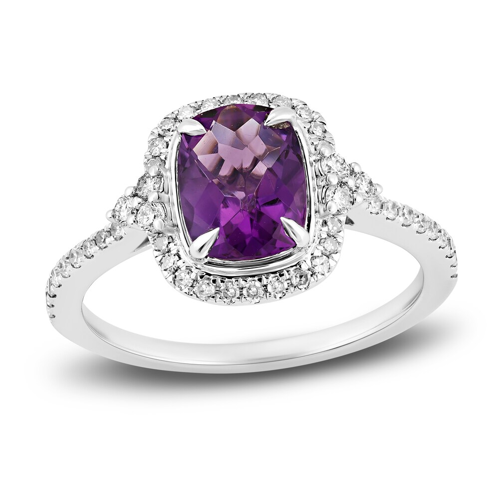 Natural Amethyst Engagement Ring 1/3 ct tw Diamonds 14K White Gold kTPFGEeg