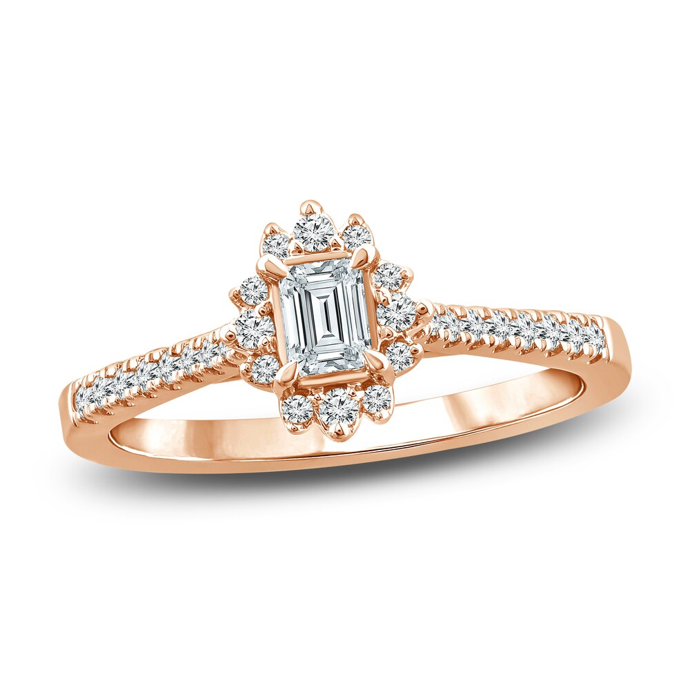 Diamond Engagement Ring 1 ct tw Emerald/Round 14K Rose Gold kgtDUCwI