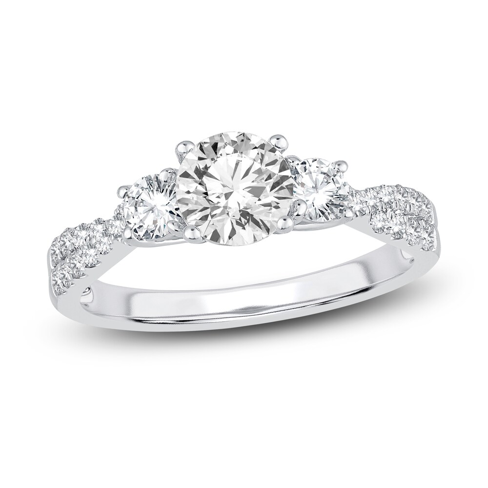 Diamond 3-Stone Engagement Ring 1-1/4 ct tw Round 14K White Gold kjE1Y7gc