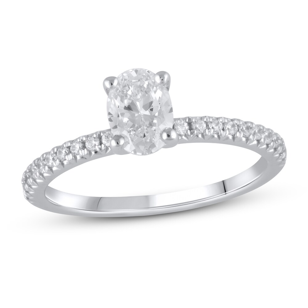 Lab-Created Diamond Engagement Ring 1 ct tw Oval/Round 14K White Gold krIZsHJG [krIZsHJG]