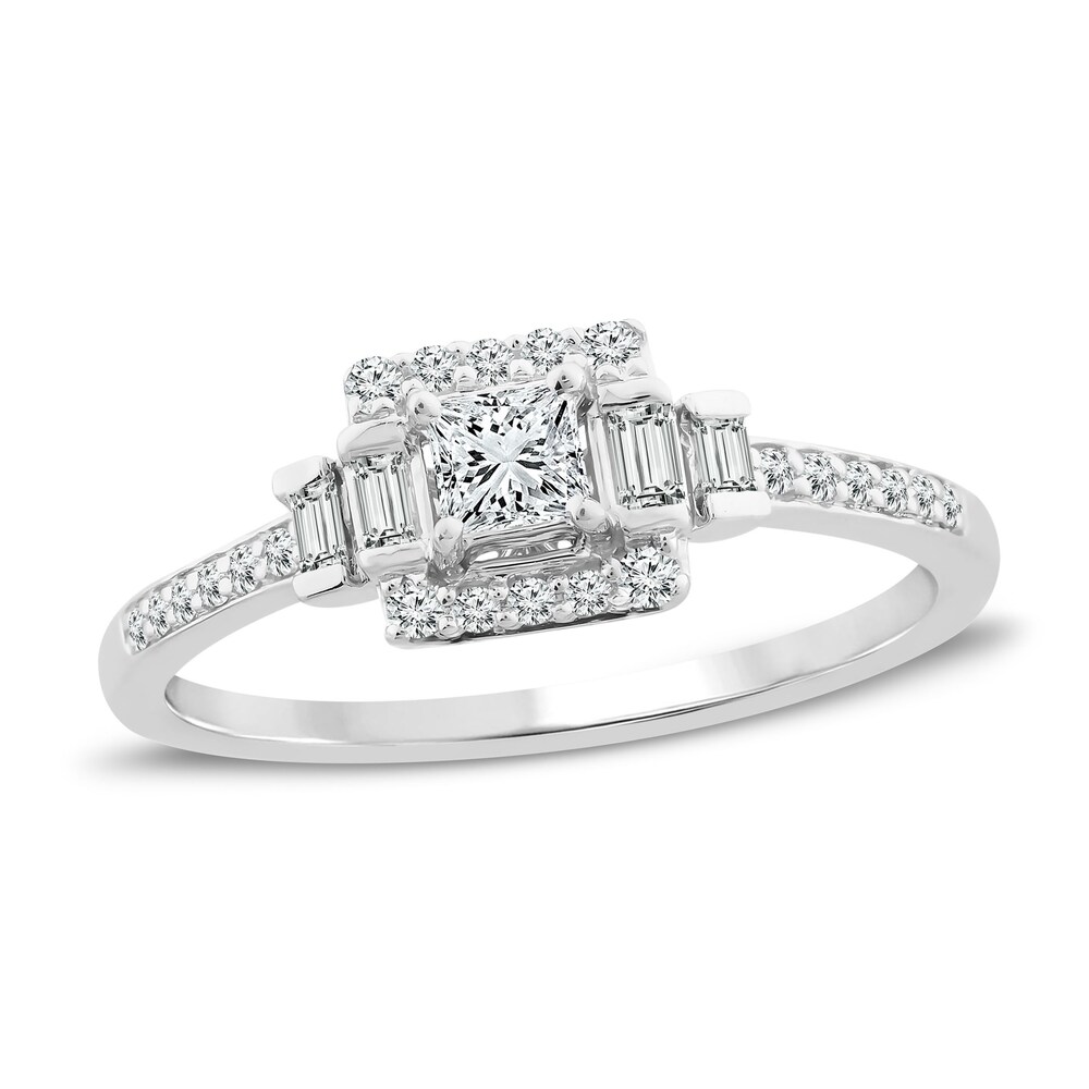 Diamond Promise Ring 3/8 ct tw Round/Baguette/Princess 10K White Gold kzWbcnuI [kzWbcnuI]