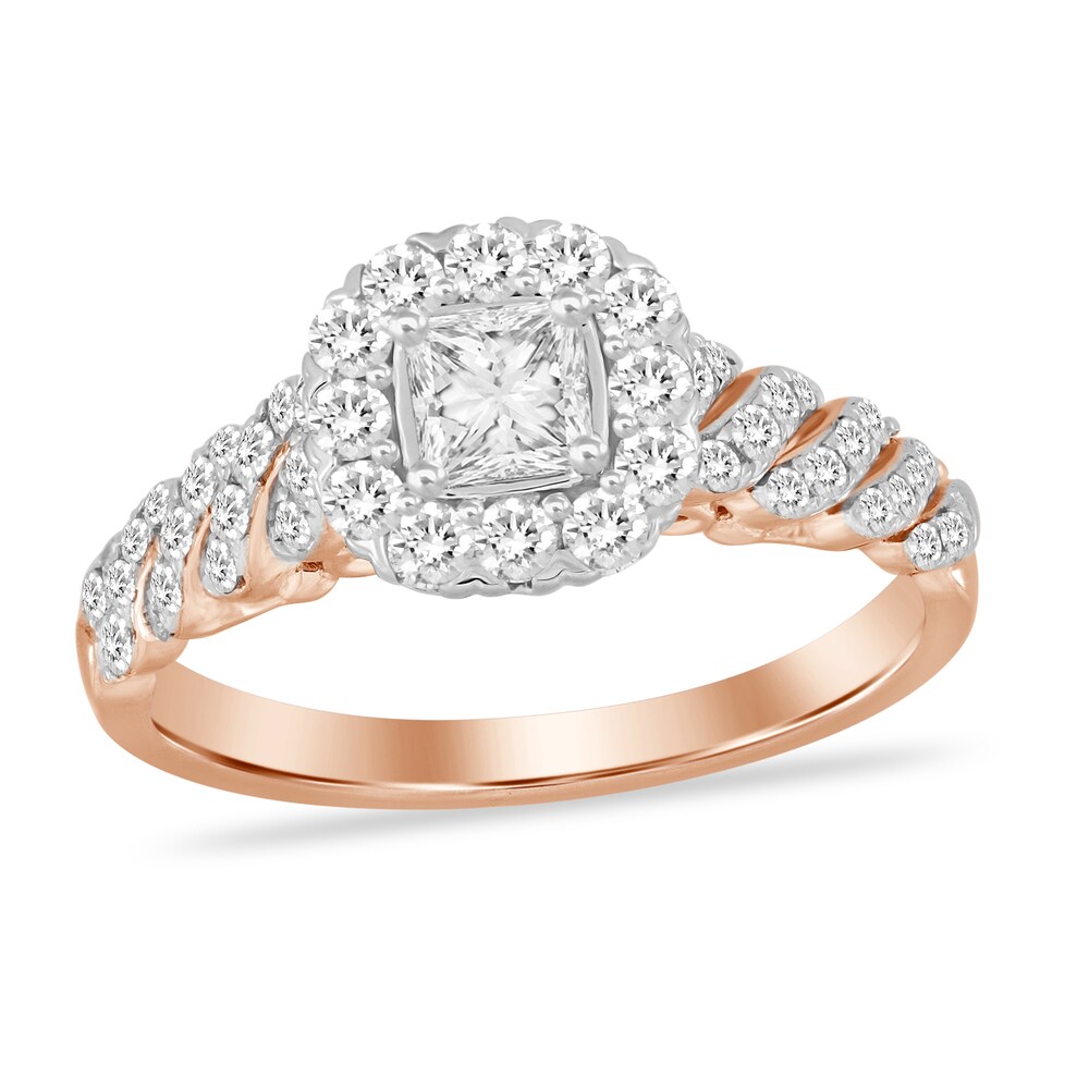 Diamond Engagement Ring 3/4 ct tw Princess/Round 14K Rose Gold l7OTEi95