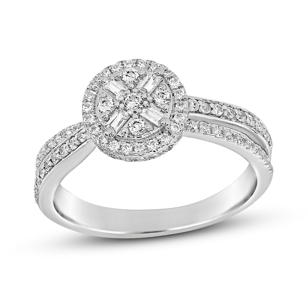 Diamond Engagement Ring 5/8 ct tw Round/Baguette 14K White Gold l8og4Ge5