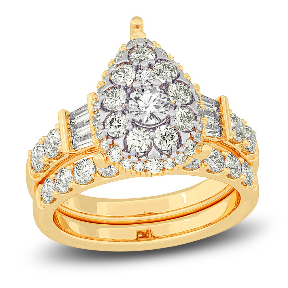 Diamond Halo Bridal Set 2 ct tw Round/Baguette 14K Yellow Gold lhI88gIk