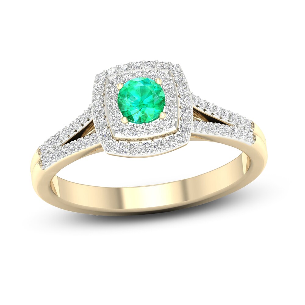 Natural Emerald Engagement Ring 1/4 ct tw Round 14K Yellow Gold lhZ8ZuX8