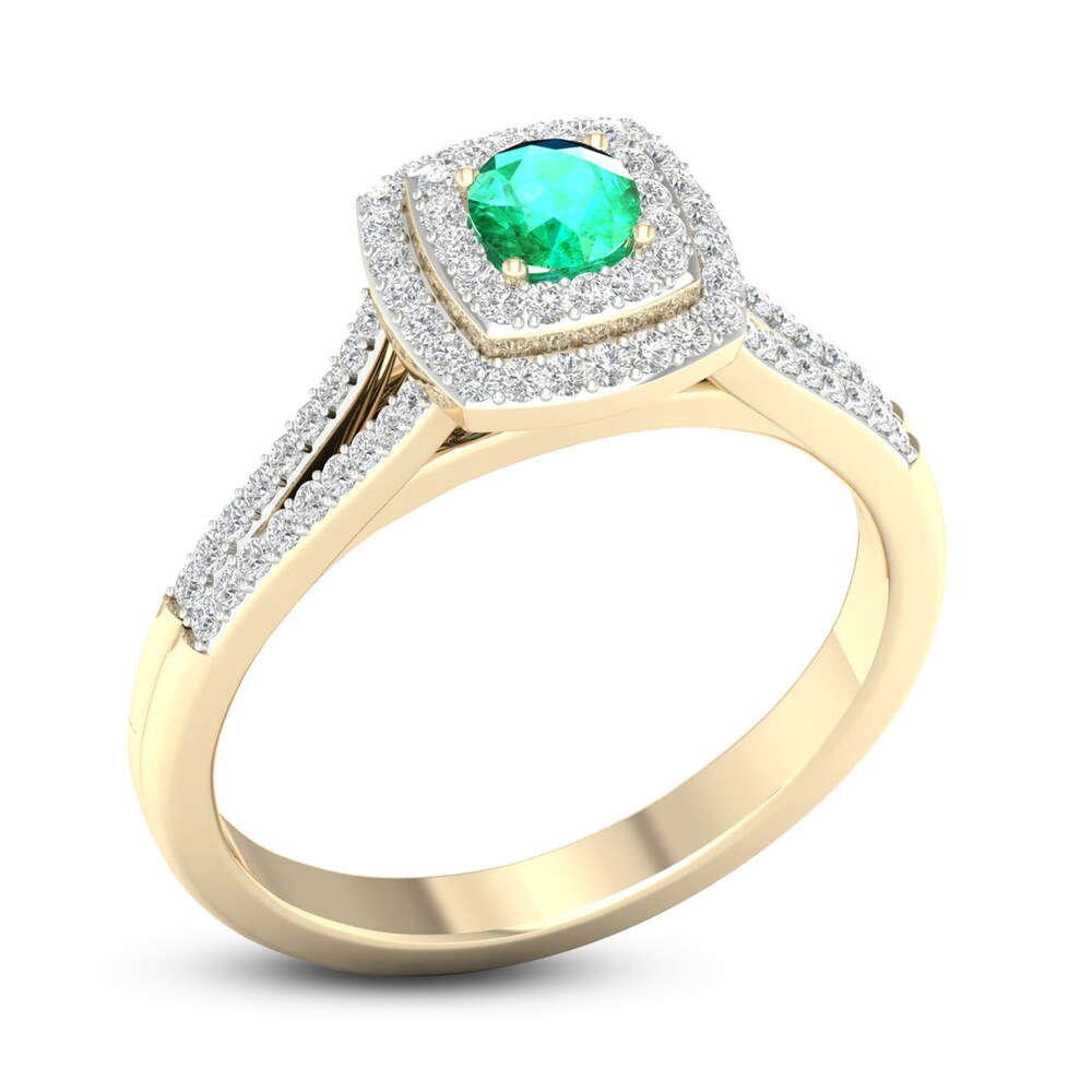 Natural Emerald Engagement Ring 1/4 ct tw Round 14K Yellow Gold lhZ8ZuX8