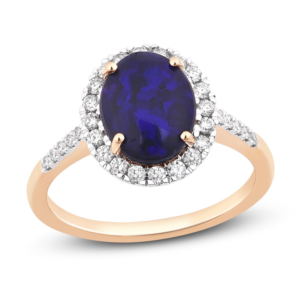 Natural Blue Opal Engagement Ring 1/3 ct tw Diamonds 14K Yellow Gold lhzuPK53