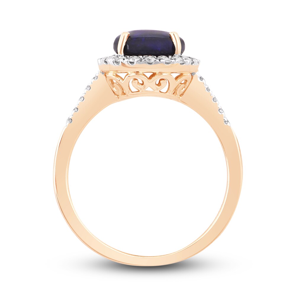 Natural Blue Opal Engagement Ring 1/3 ct tw Diamonds 14K Yellow Gold lhzuPK53