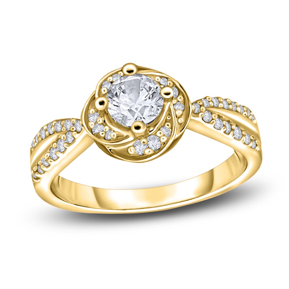 Diamond Floral Halo Engagement Ring 1/2 ct tw Round 14K Yellow Gold loNFIJjJ