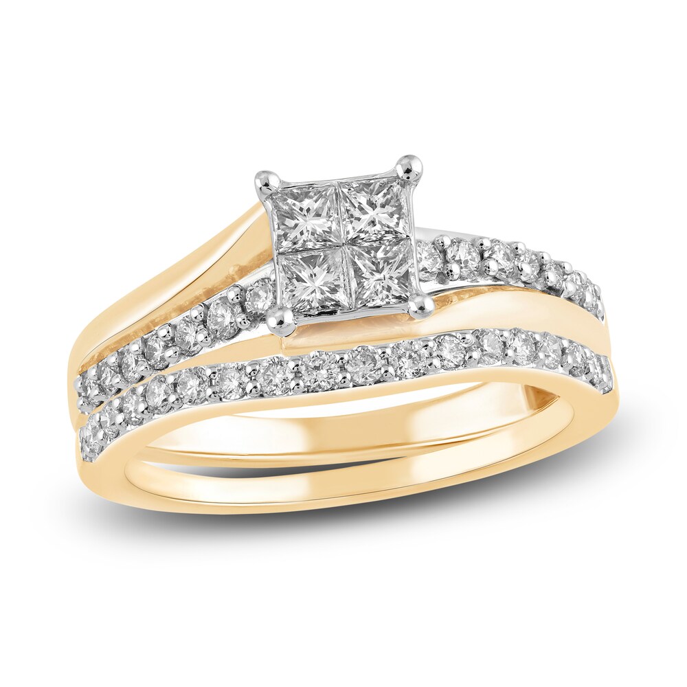 Diamond Bridal Set 3/4 ct tw Princess/Round 14K Yellow Gold lzKJ0woK