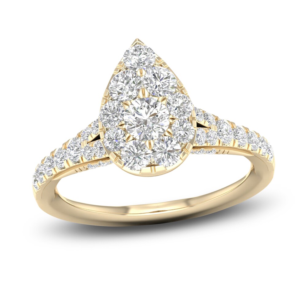 Diamond Pear Engagement Ring 1 ct tw Round 14K Yellow Gold m1oLGBu9
