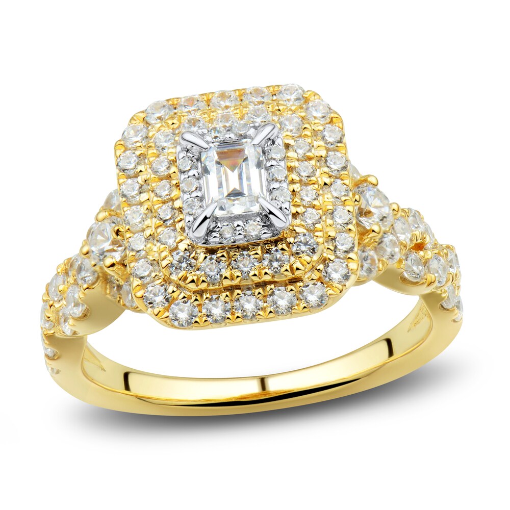 Diamond Engagement Ring 1-1/4 ct tw Emerald/Round 14K Two-Tone Gold mEWa2nGB