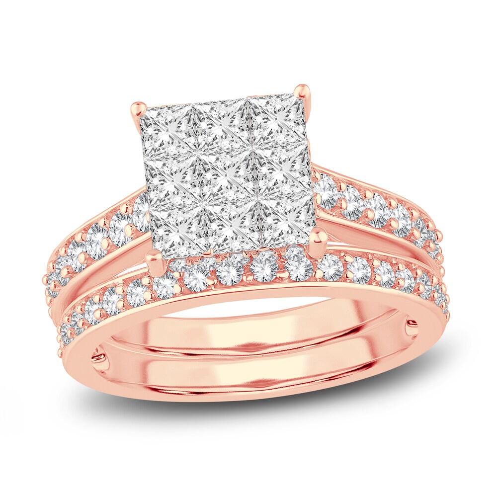 Diamond Engagement Ring 2 ct tw Round/Princess 14K Rose Gold mQYeBcBN