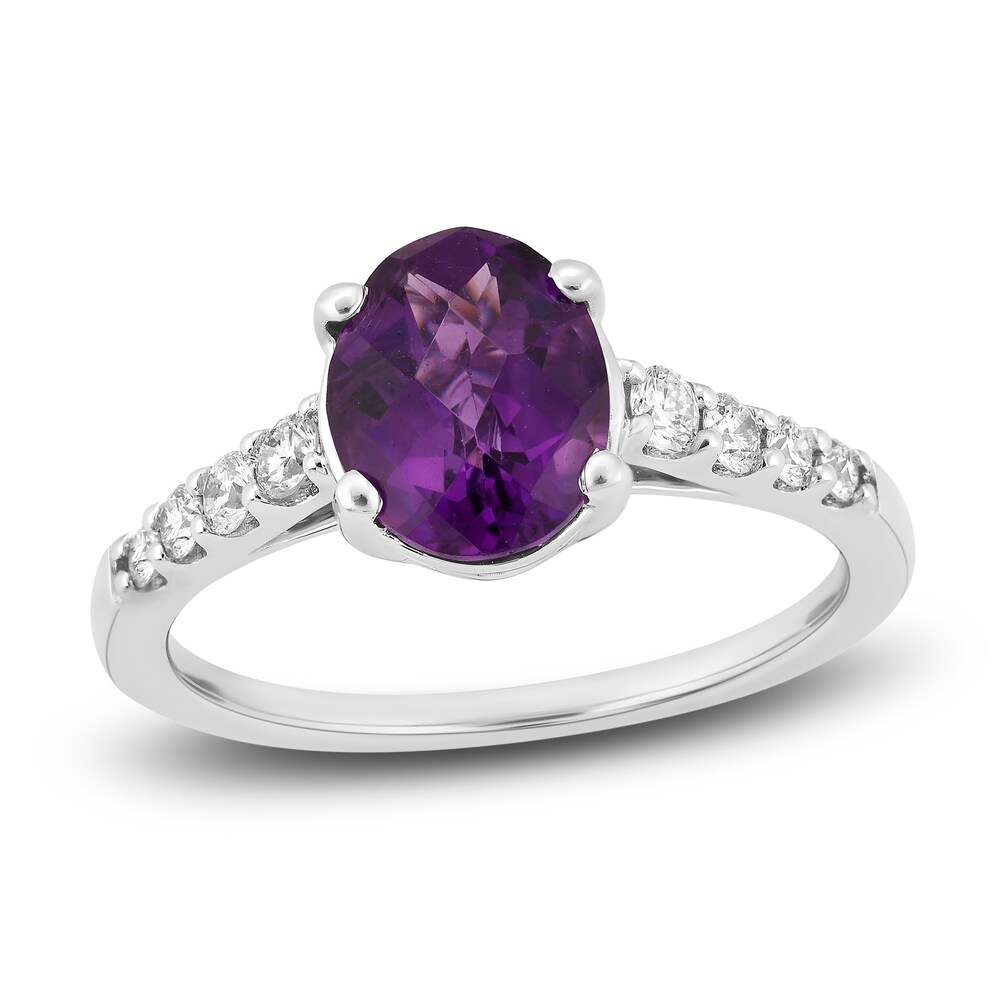 Natural Amethyst Engagement Ring 1/4 ct tw Diamonds 14K White Gold mSnJ4fzw