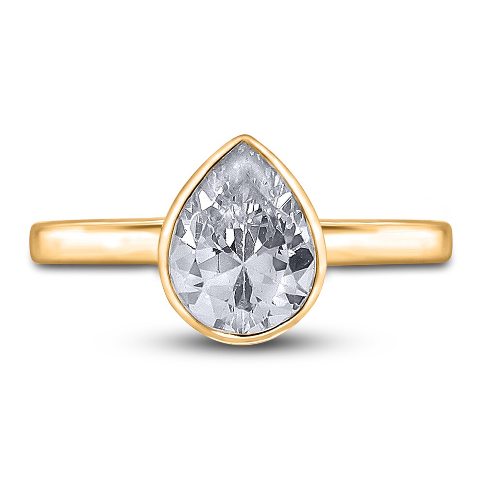 Diamond Solitaire Engagement Ring 2 ct tw Bezel-Set Pear-cut 14K Yellow Gold (I2/I) mTNGw1pl