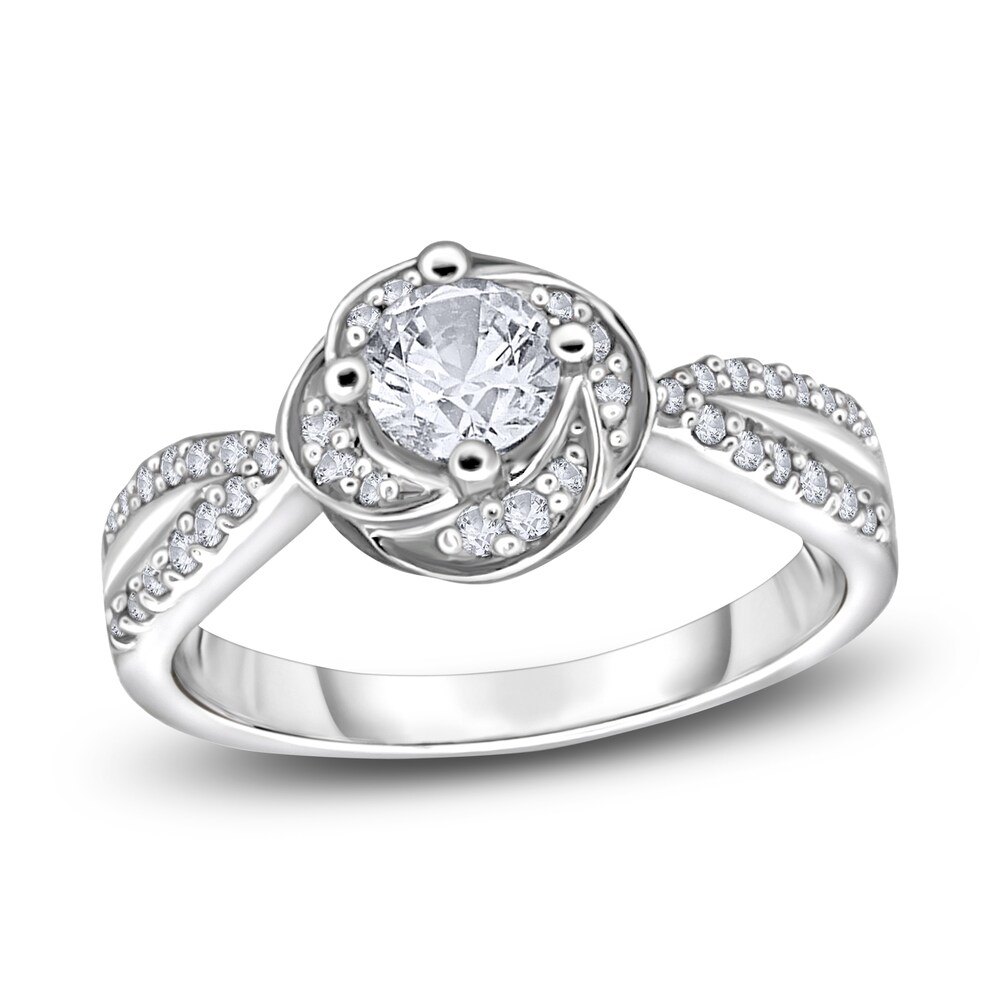 Diamond Floral Halo Engagement Ring 1/2 ct tw Round 14K White Gold mTzxOokP