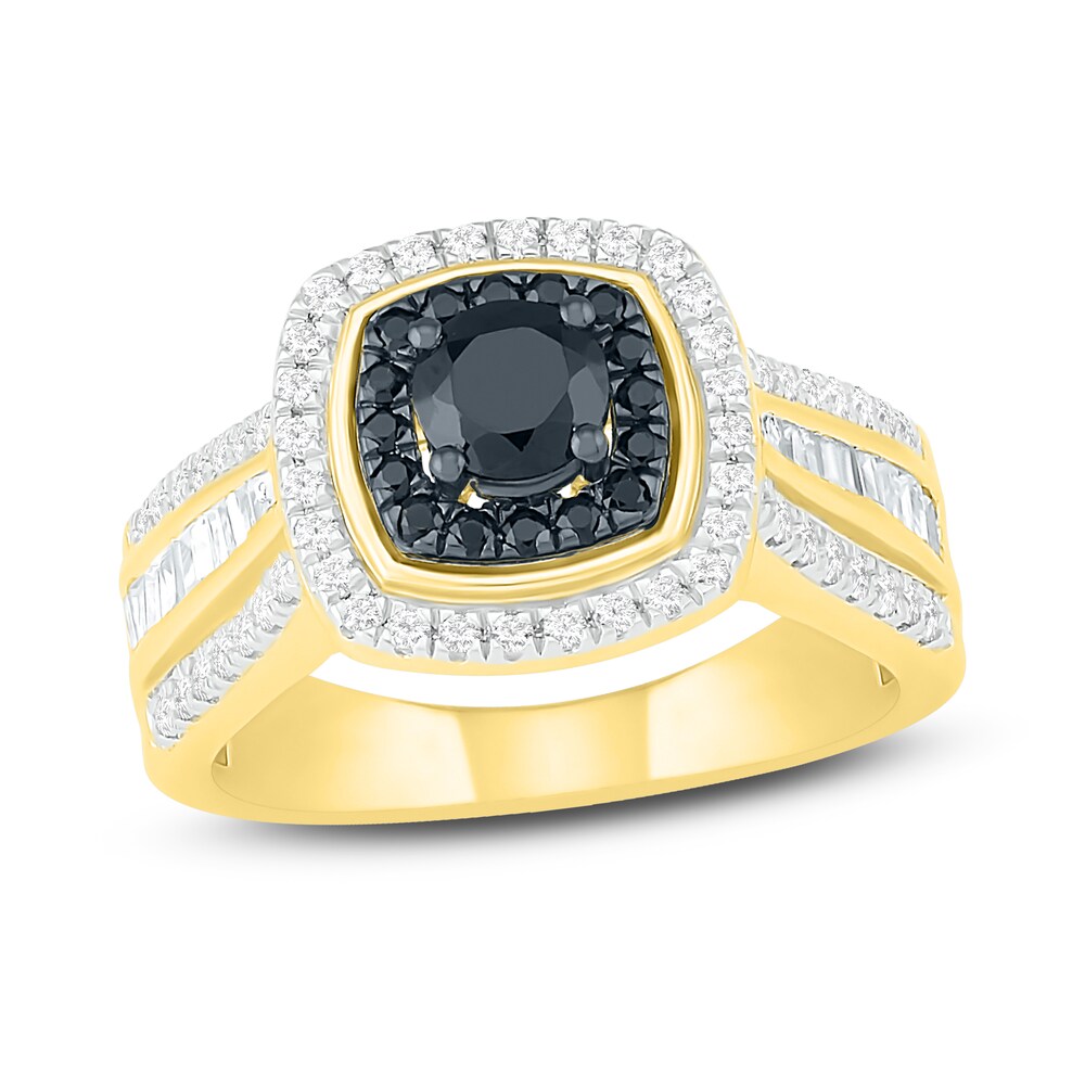 Black Diamond Engagement Ring 1 ct tw Round/Baguette 14K Yellow Gold mez2iBnp