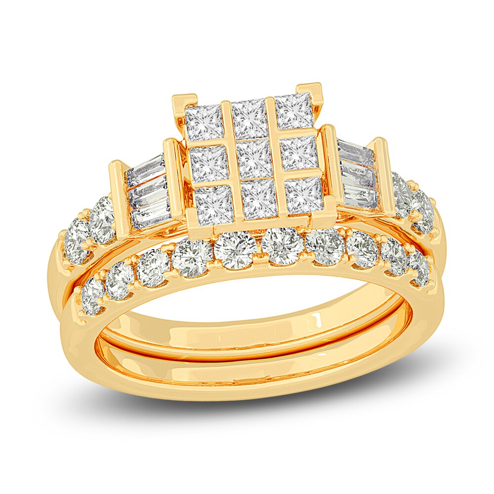 Diamond Bridal Set 1-1/2 ct tw Princess/Baguette/ Round 14K Yellow Gold mlg5MilT