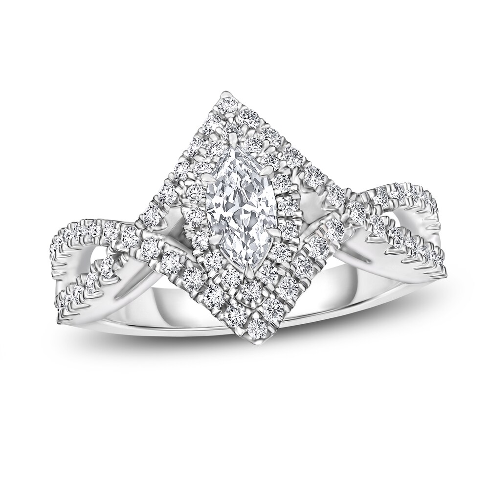 Diamond Engagement Ring 3/4 ct tw Marquise/Round 14K White Gold mnR5k2nc