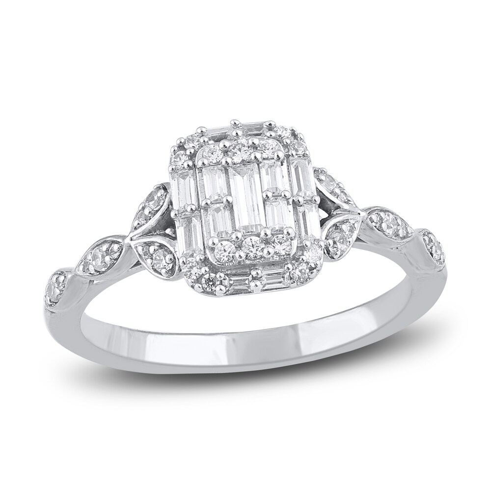 Diamond Engagement Ring 3/8 ct tw Round/Baguette 14K White Gold nI5Vxug8