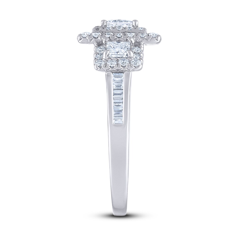 Diamond 3-Stone Engagement Ring 1-1/2 ct tw Round/Princess/Baguette 14K White Gold nQ5TFcK1