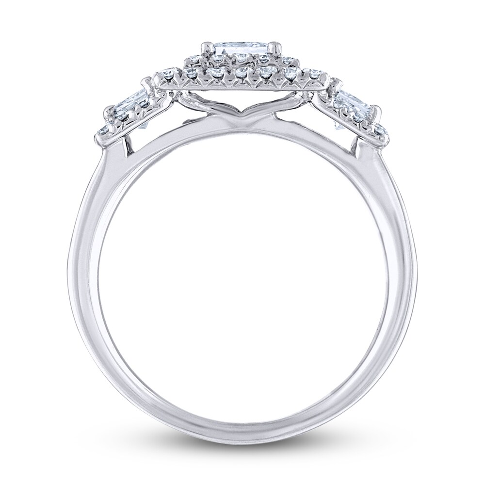 Diamond 3-Stone Engagement Ring 1-1/2 ct tw Round/Princess/Baguette 14K White Gold nQ5TFcK1