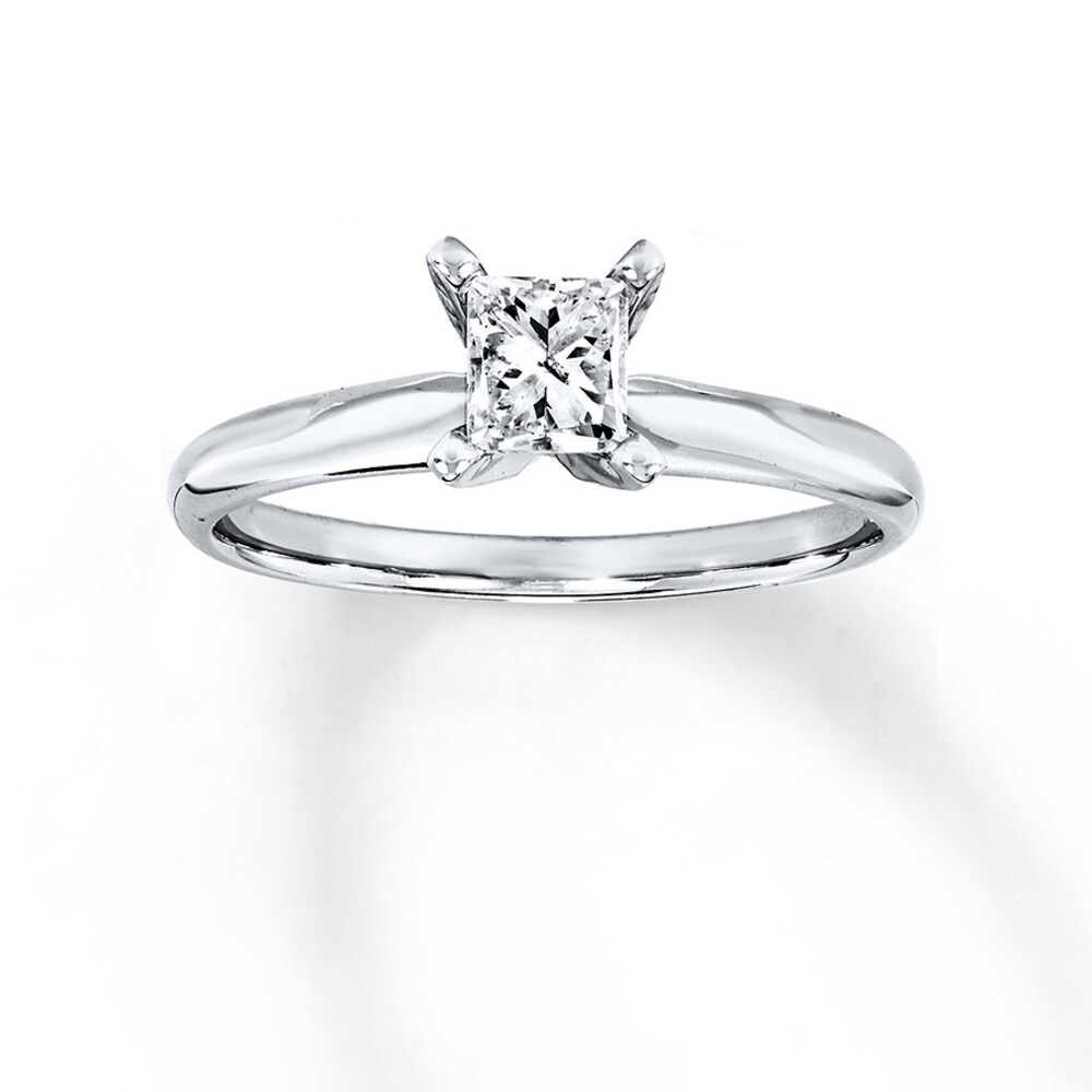 Diamond Solitaire Ring 1/2 carat Princess-cut 14K White Gold (I2/I) nWpT0Goi