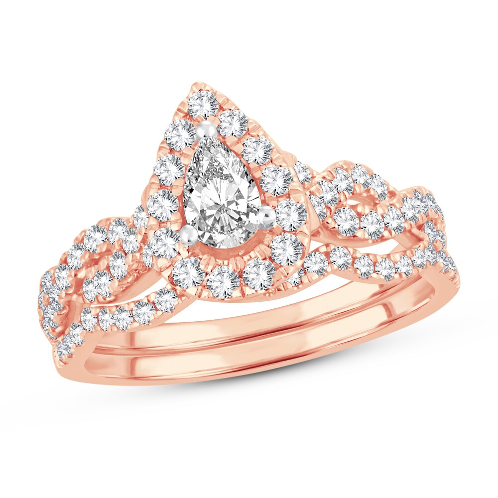 Diamond Bridal Set 1 ct tw Pear-shaped/Round-cut 14K Rose Gold nhnRy1FC