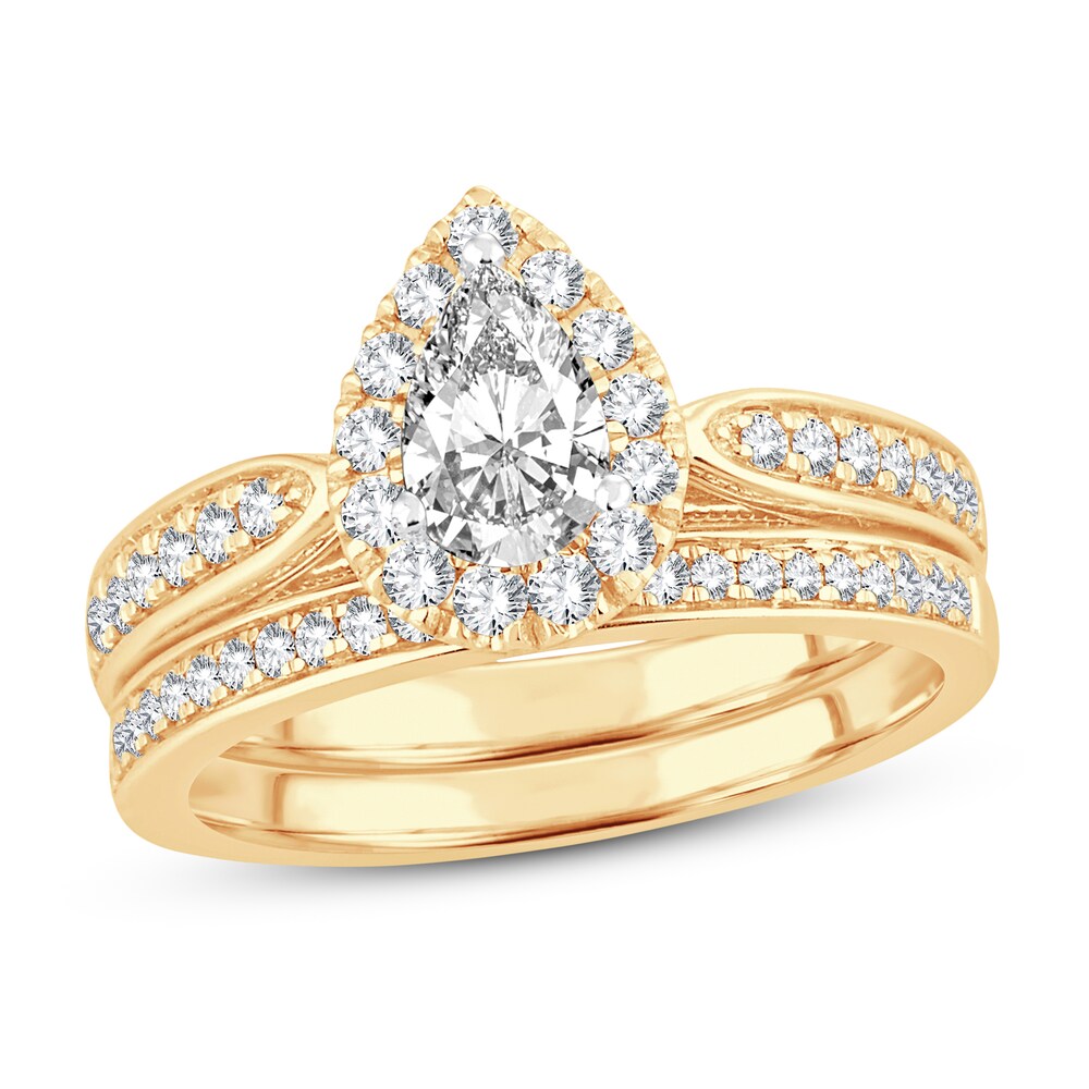 Diamond Bridal Set 7/8 ct tw Pear-shaped/Round-cut 14K Yellow Gold nqWCQSUm