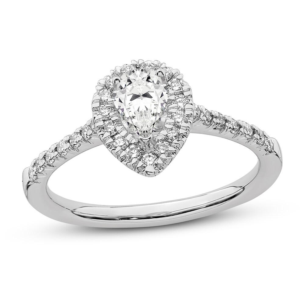 Diamond Halo Engagement Ring 3/4 ct tw Pear-shaped 14K White Gold nuoliI2B