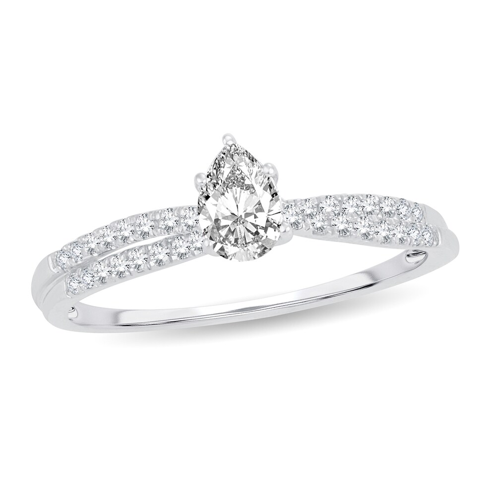 Diamond Ring 1/2 ct tw Pear-shaped 14K White Gold o0KAUZXB