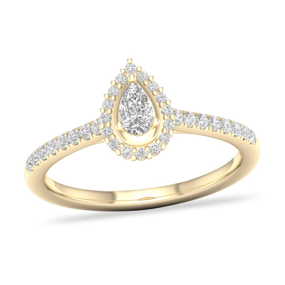 Diamond Ring 1/3 ct tw Pear-shaped/Round-cut 14K Yellow Gold oDO8uYAc