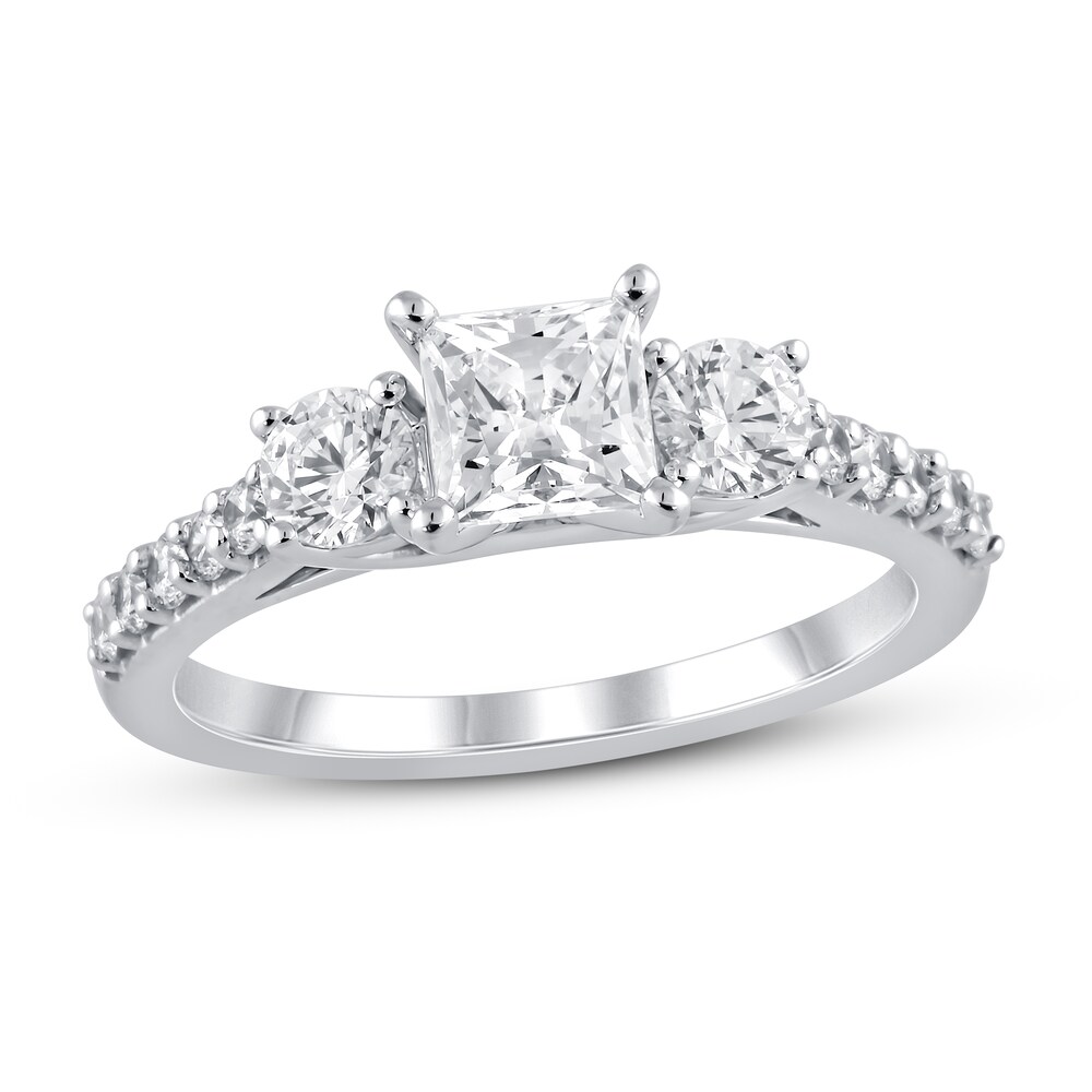 Diamond Engagement Ring 1-1/3 ct tw Round/Princess 14K White Gold oJH1mlkP