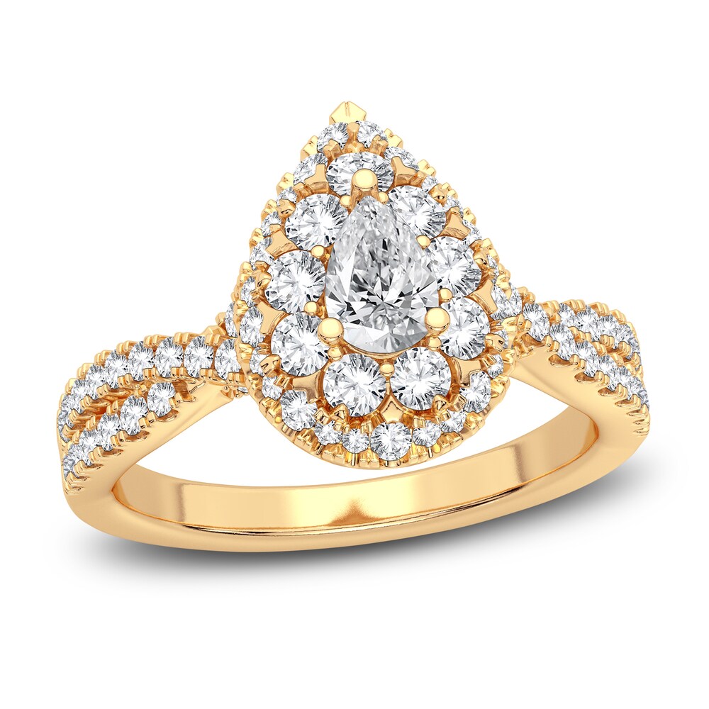 Diamond Double Halo Engagement Ring 1 ct tw Pear/Round 14K Yellow Gold oQvVyWcP