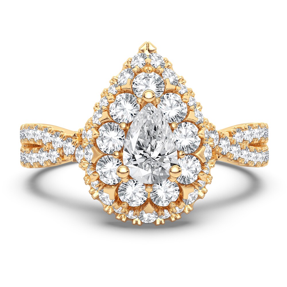 Diamond Double Halo Engagement Ring 1 ct tw Pear/Round 14K Yellow Gold oQvVyWcP
