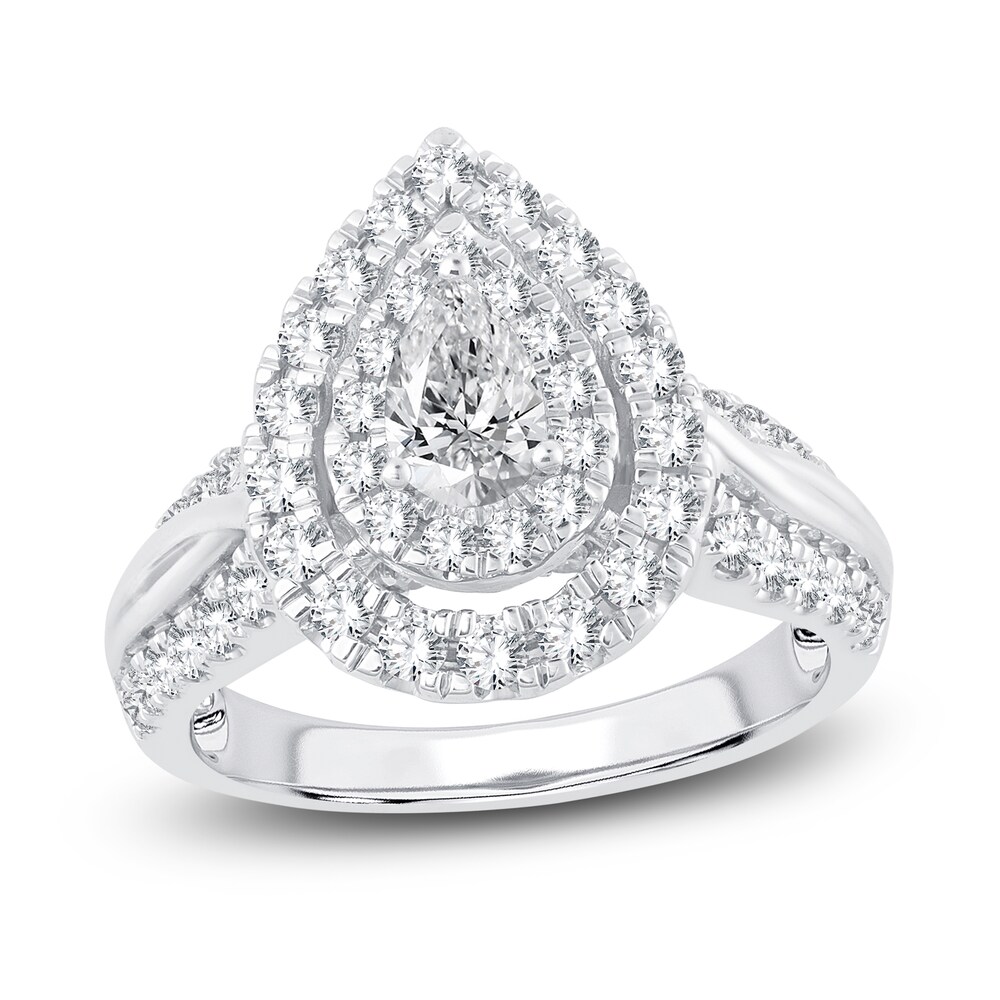Diamond Halo Engagement Ring 1-1/2 ct tw Pear/Round 14K White Gold oRcapV7H [oRcapV7H]