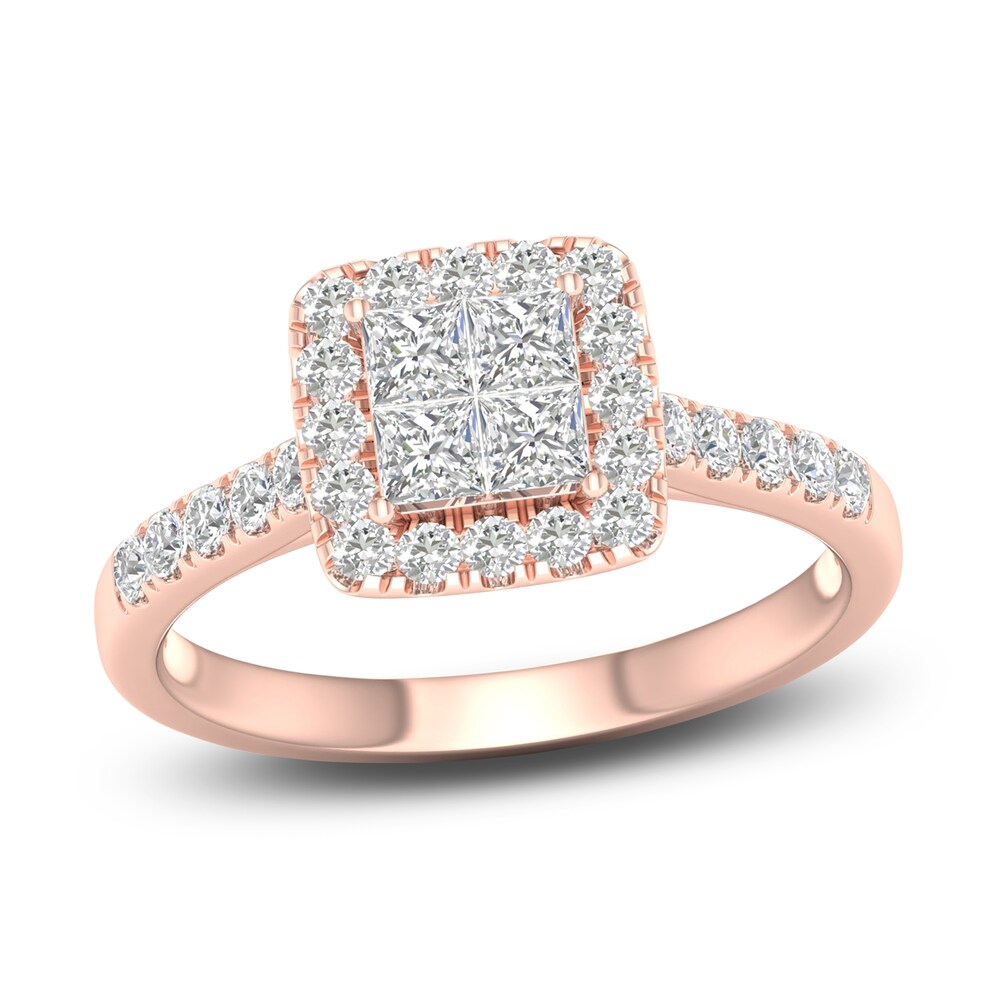 Diamond Halo Engagement Ring 3/4 ct tw Round 14K Rose Gold oU6QPvxO