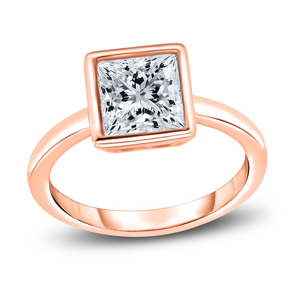 Diamond Solitaire Engagement Ring 2 ct tw Bezel-Set Princess 14K Rose Gold (I2/I) obuWAFGJ