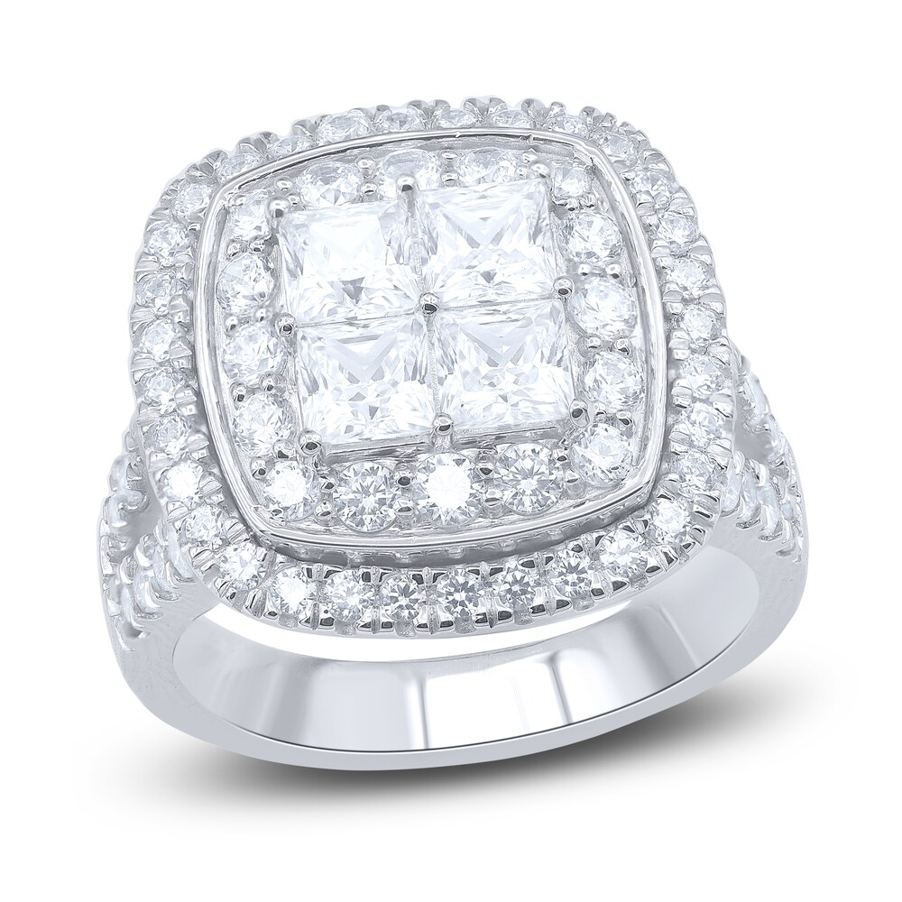 Diamond Halo Engagement Ring 2-3/4 ct tw Princess/Round 14K White Gold oeRQQYE9