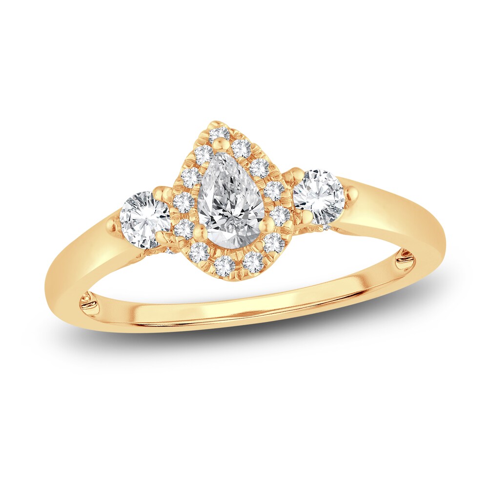 Diamond Halo Ring 3/8 ct tw Pear/Round 14K Yellow Gold ontl1VGE