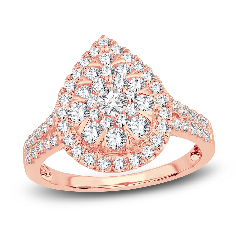 Diamond Cluster Ring 1 ct tw Round 14K Rose Gold ooPIr05C
