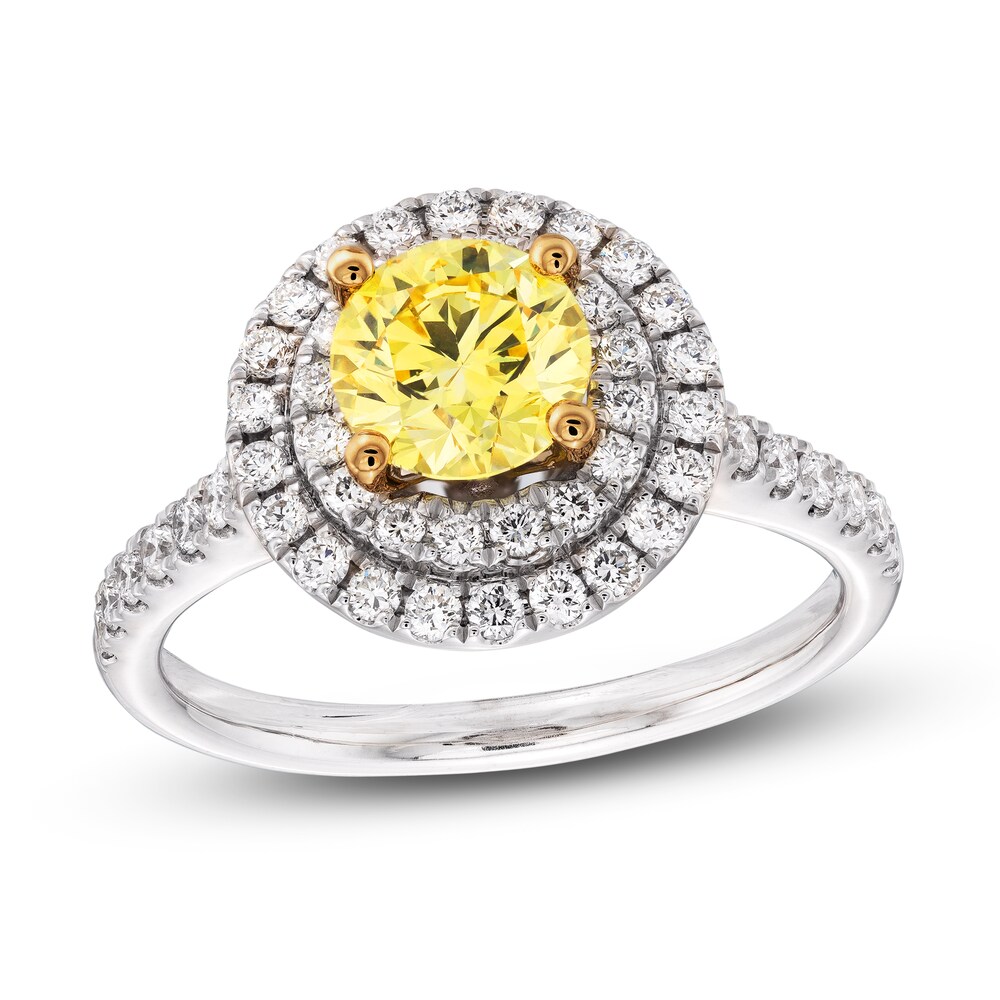 Yellow Lab-Created Diamond Engagement Ring 1-1/2 ct tw Round 14K Two-Tone pDWVqx9P