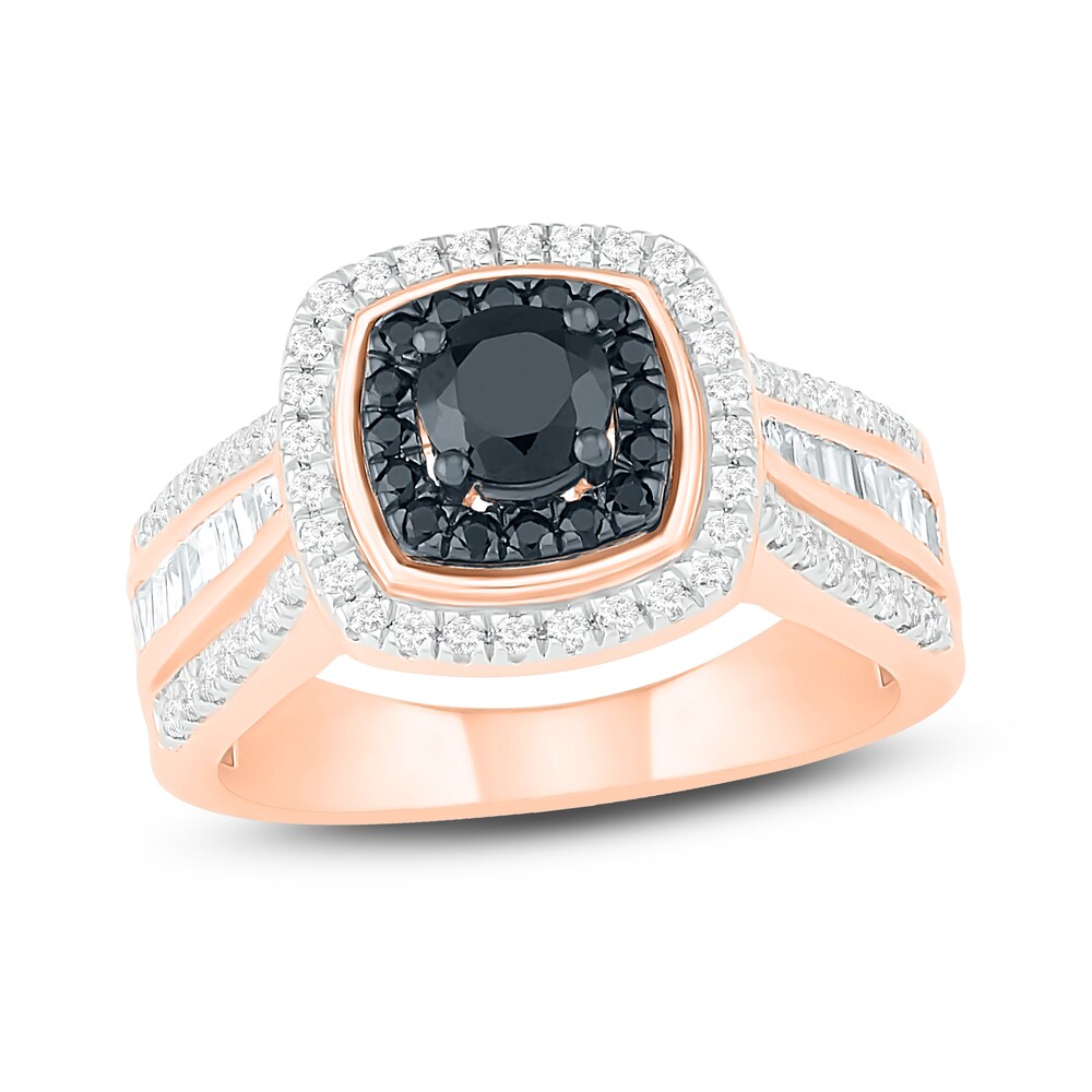 Black Diamond Engagement Ring 1 ct tw Round/Baguette 14K Rose Gold pFSi0fkL