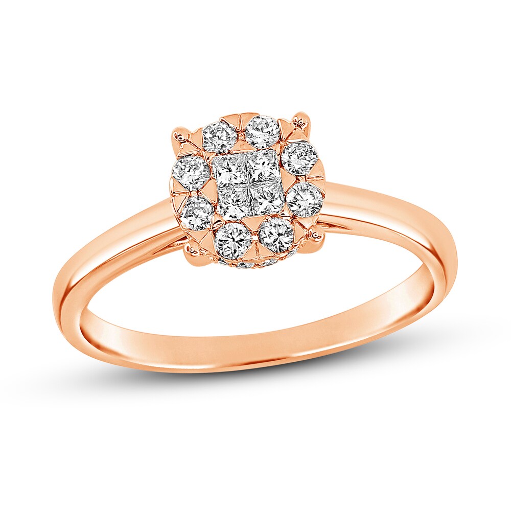 Diamond Engagement Ring 3/8 ct tw Round/Princess 14K Rose Gold pJ1G5V0h [pJ1G5V0h]