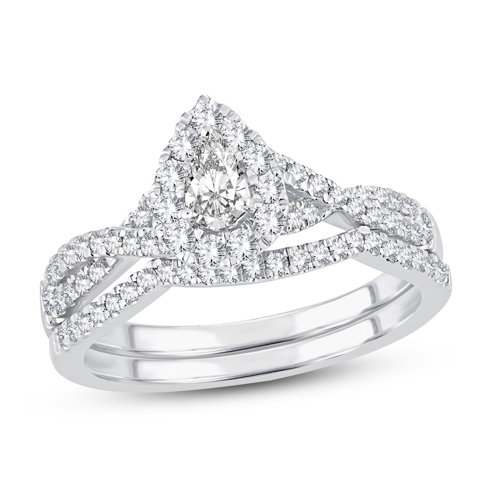 Diamond Bridal Set 3/4 ct tw Pear-shaped/Round-cut 14K White Gold pP1d24Kd