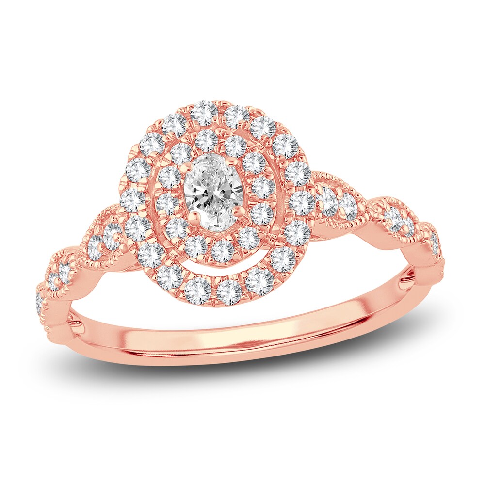 Diamond Double Halo Engagement Ring 1/2 ct tw Oval/Round 14K Rose Gold pPUMqxYf